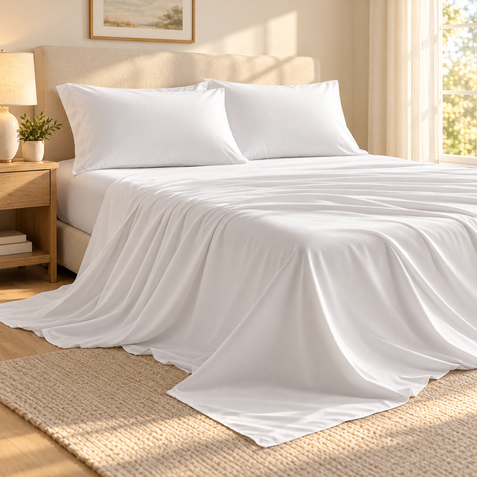 Soft-Touch Microfiber Sheet Set, White — scene